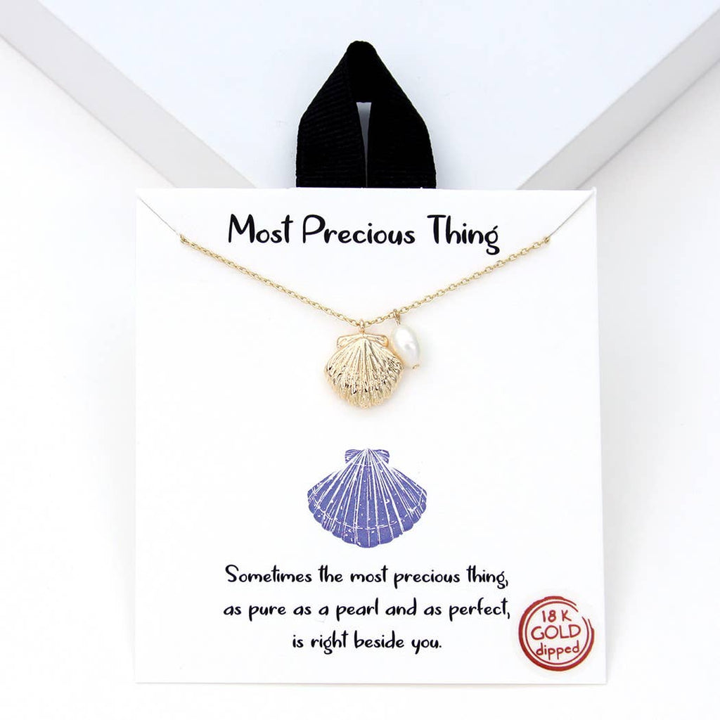 Gold-Dipped Seashell and Pearl Necklace
