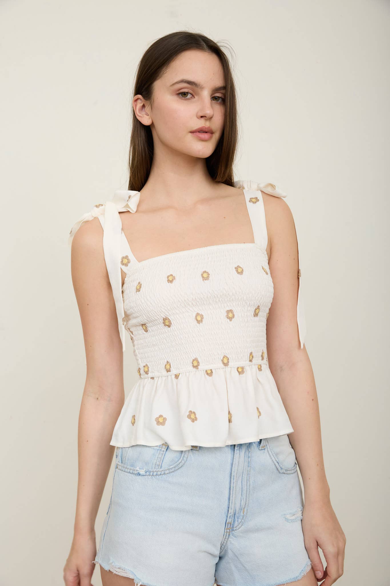 DAISY SMOCKED TIE STRAP TOP