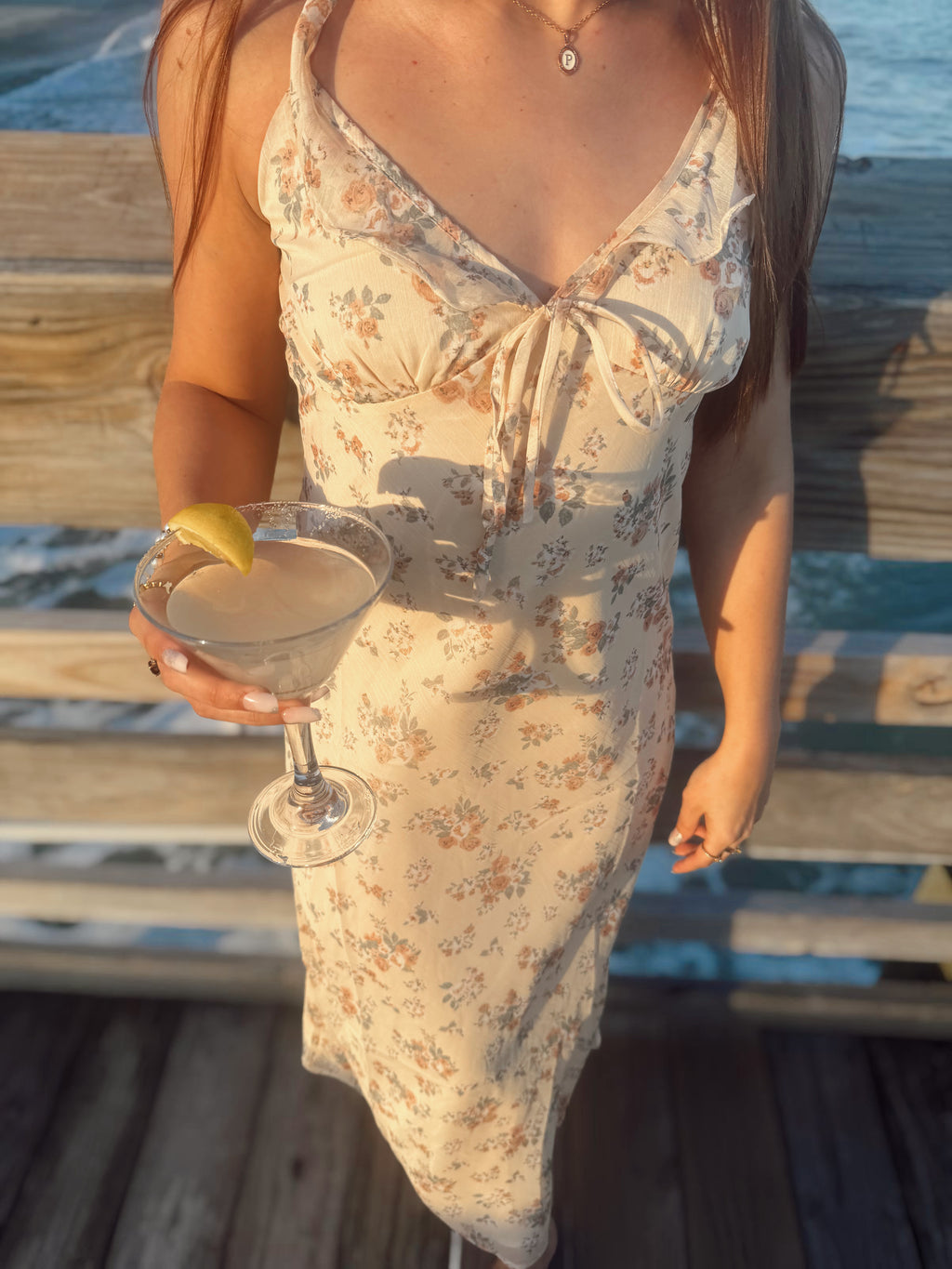 Floral Ruffle Strap Midi Dress