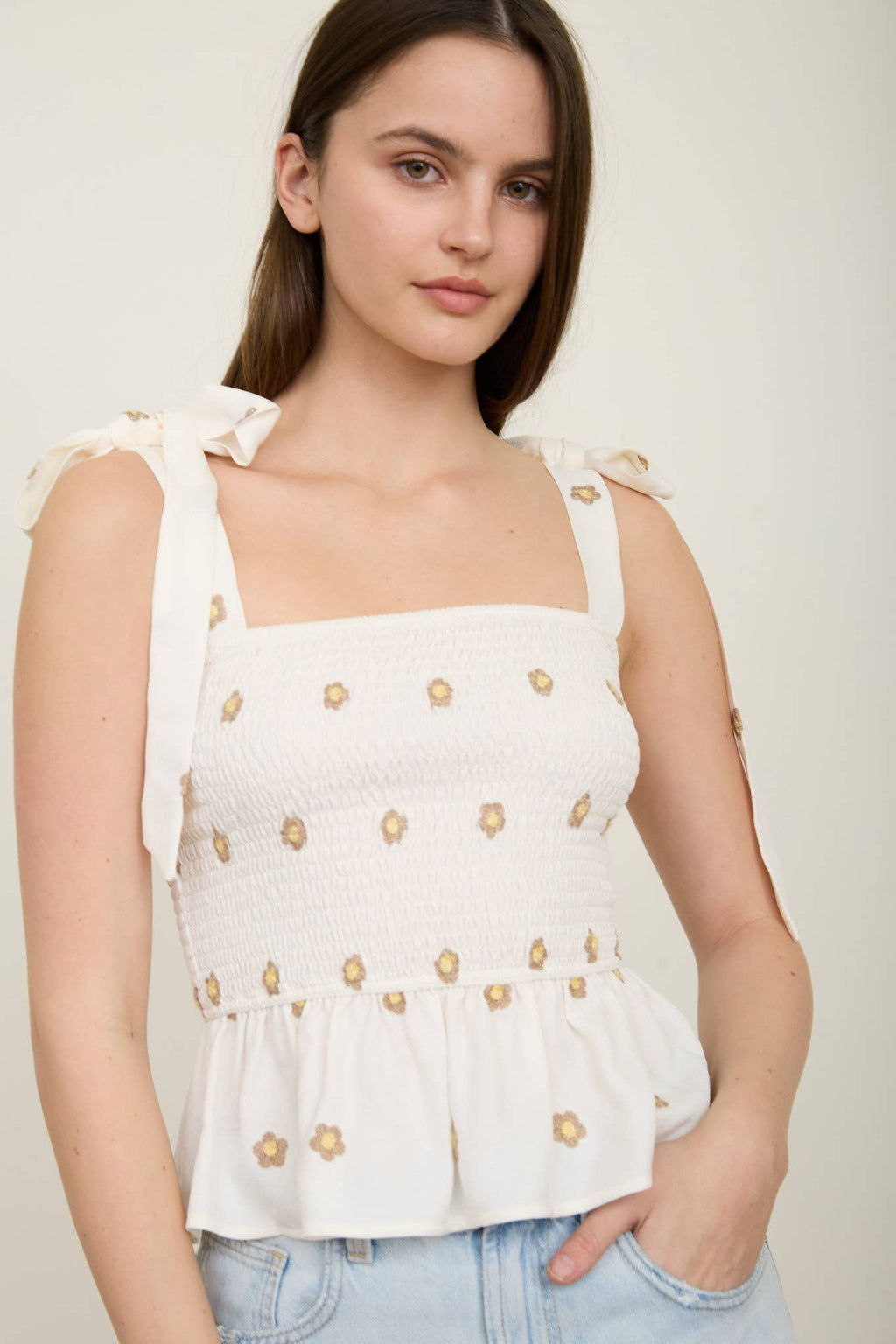DAISY SMOCKED TIE STRAP TOP