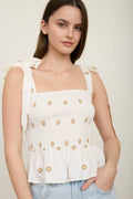 DAISY SMOCKED TIE STRAP TOP