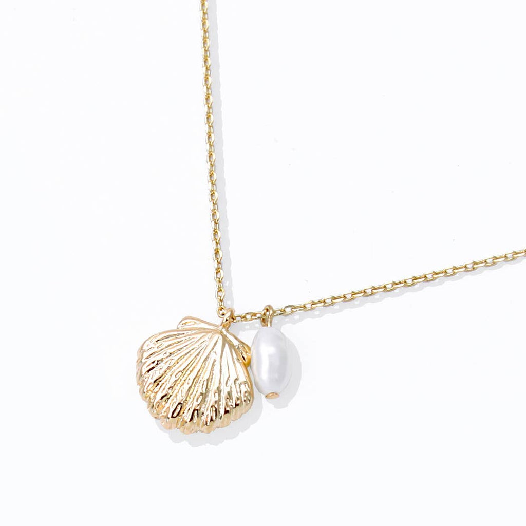 Gold-Dipped Seashell and Pearl Necklace